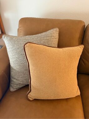 Grey Decorative Throw Pillow with Brown Piping - cover only 2 total